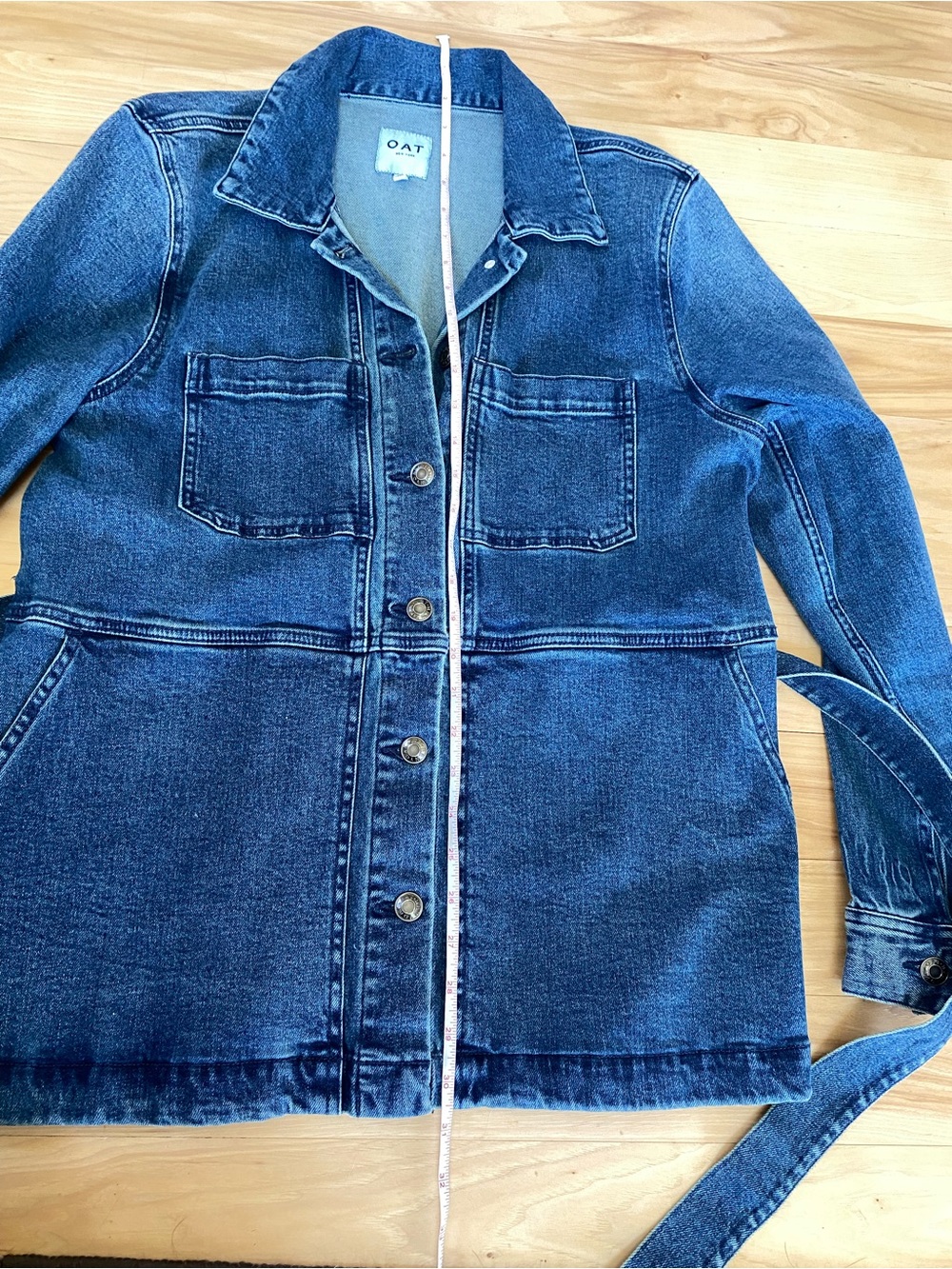 OAT New York Denim Belted Jean Jacket Blue Large - Picture 10 of 11